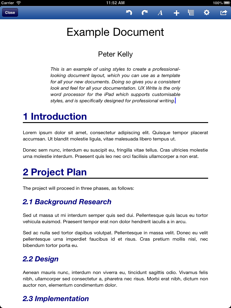 Example Document Created From A Template UX Write